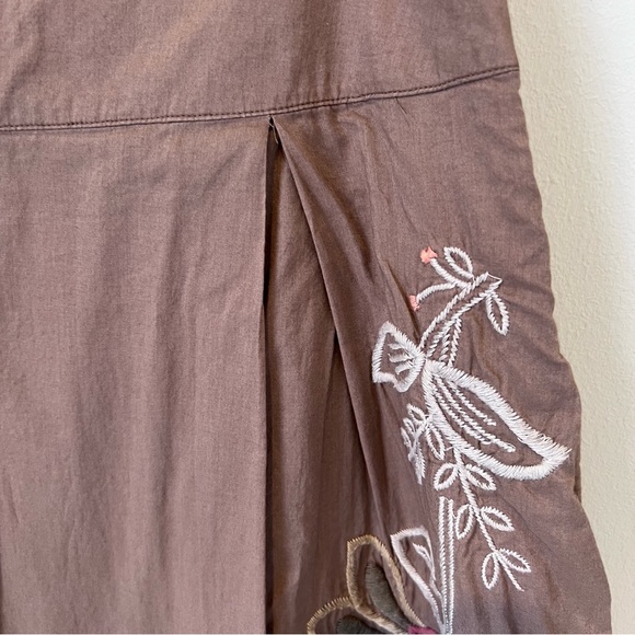 Merona Womens Floral Embroidered Knee Length Skirt Mocha Color Flowing Size 10 - Picture 8 of 16